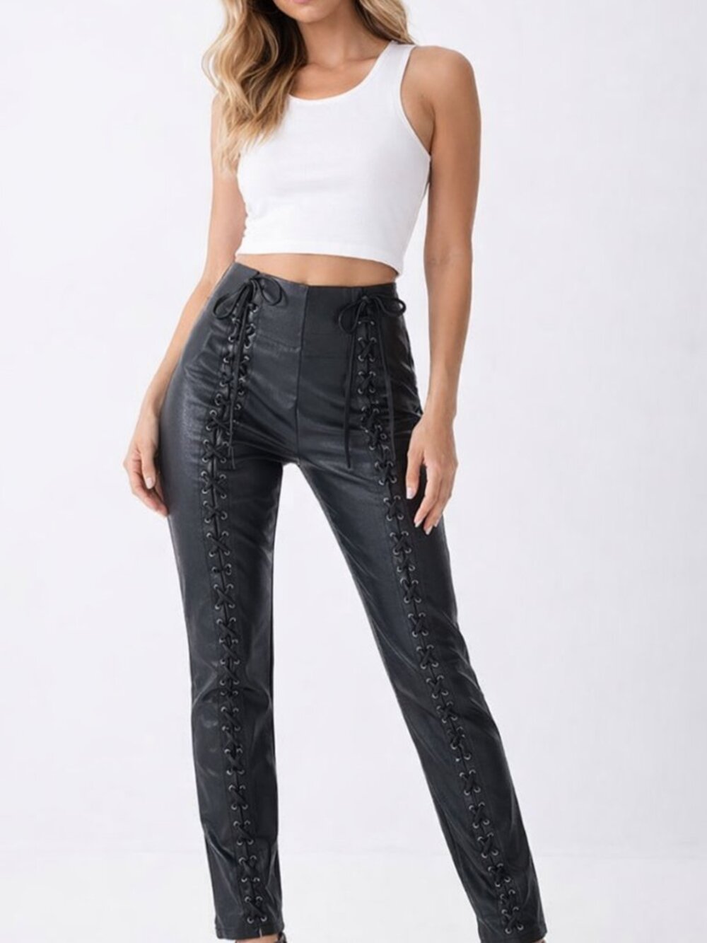 Tie Up Leather Pants With Side Zip Closure (NEW WITH TAG)